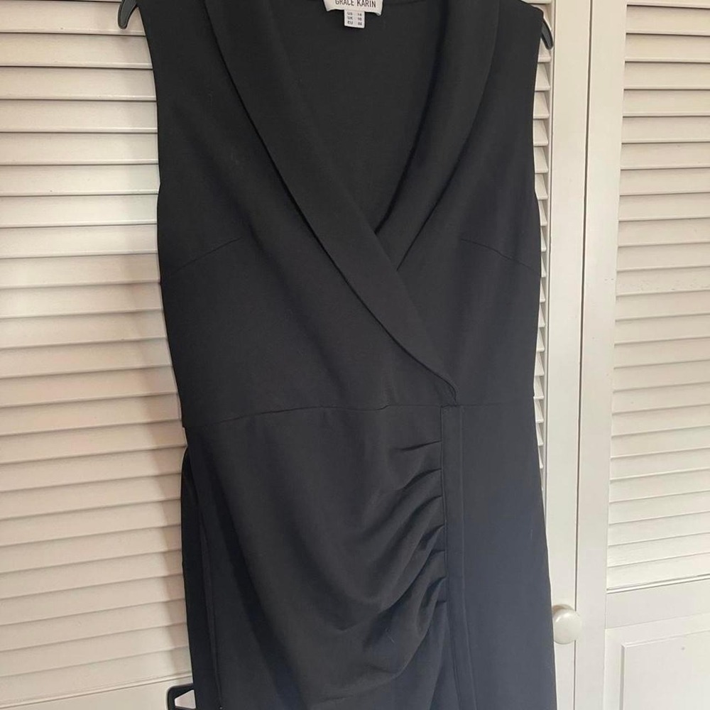 Grace Karin sleeveless faux wrap dress in black office siren corporate baddie